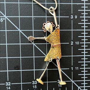 Vintage Art mixed media Silver Necklace James LaTerneau “Hanging by a Thread”